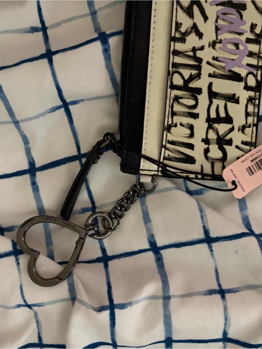 Victoria's Secret Cream, Black & Purple Graphic Cardholder Keychain - Picture 2 of 3